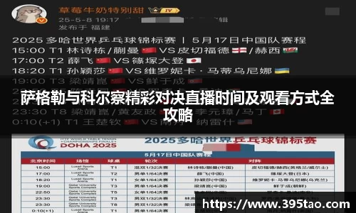 萨格勒与科尔察精彩对决直播时间及观看方式全攻略
